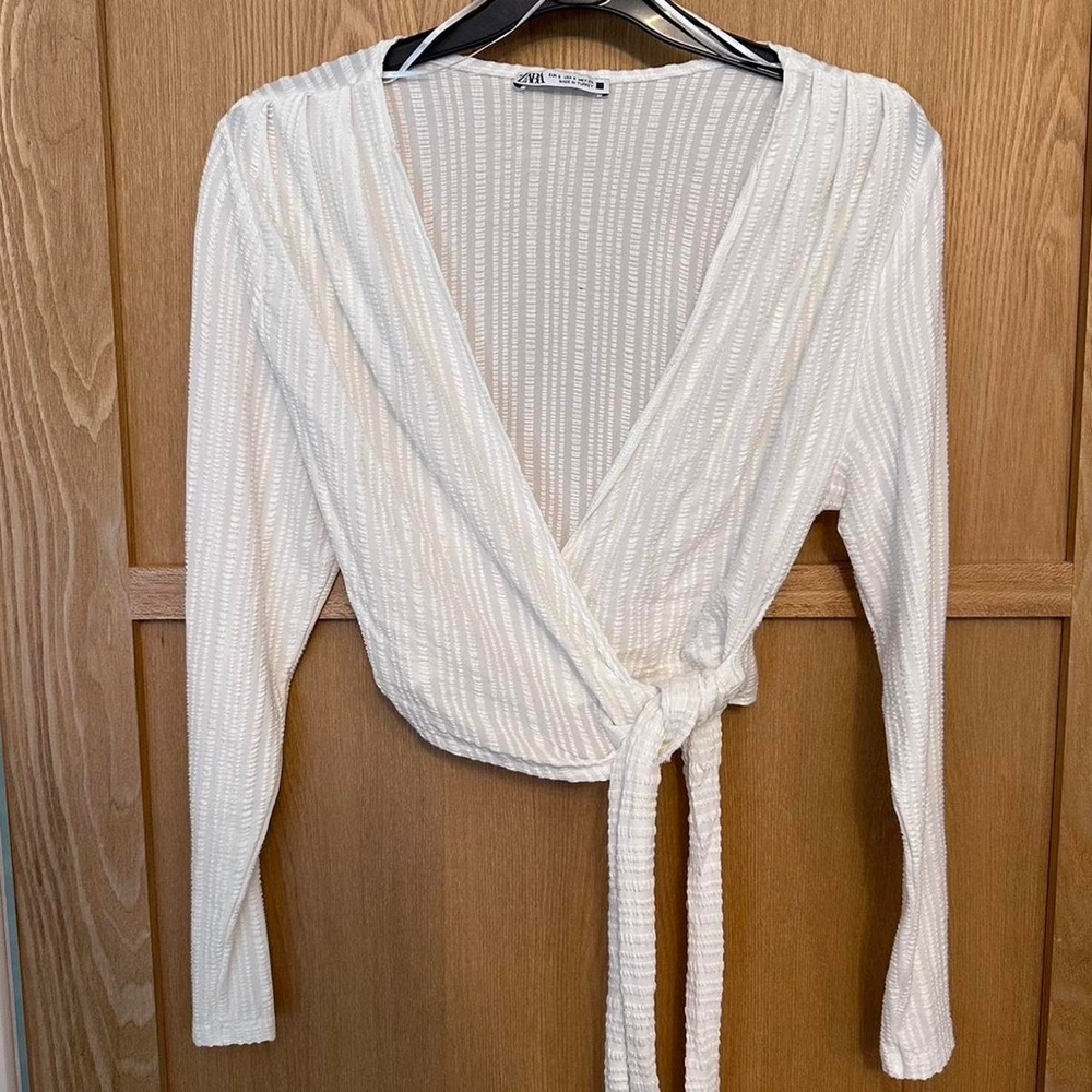 Zara Cream Textured Wrap Blouse